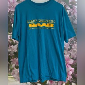 Vintage Saab Car Dealership Shirt, 1990s Single Stitch Yellow on Blue, Men's XL